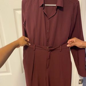 Burgundy pant and blouse.